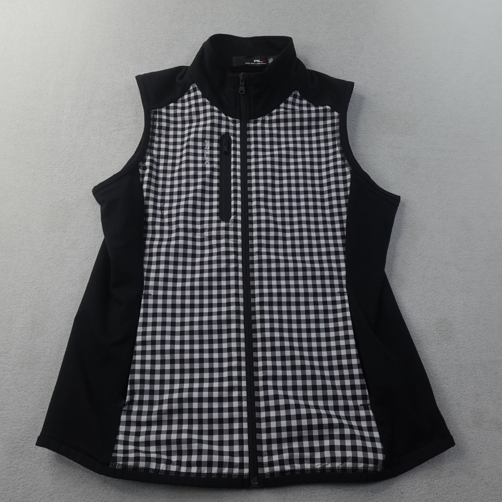 RLX Ralph Lauren Vest Womens M Black White Gingham Full Zip Golf Performance
